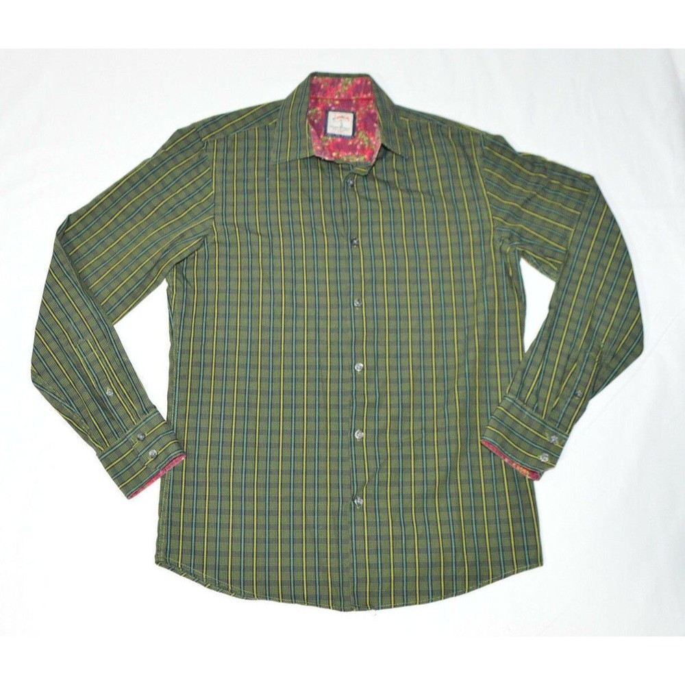 J Garcia Jerry Green Vertical Stripe Casual Button Down Long Sleeve Shirt Mens S